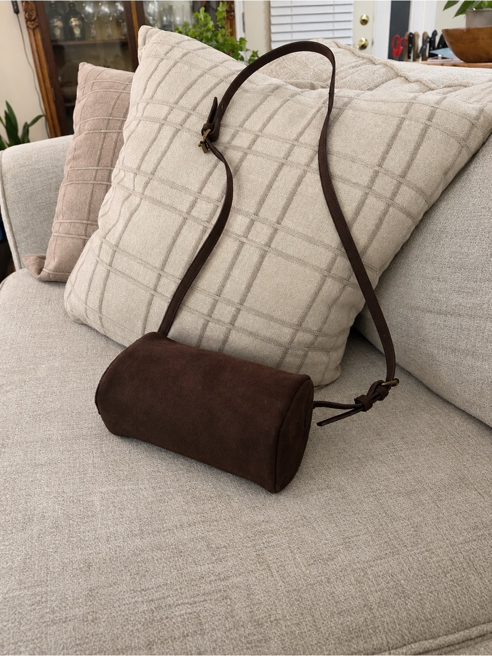 Women’s Brown Suede Cylinder Shoulder Bag
